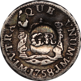 1758 Jamaica 5 Pence Overstruck on a Peruvian Half Reale gVF