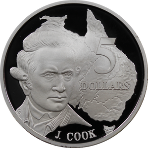 1993 Silver $5 Explorers - James Cook Coin