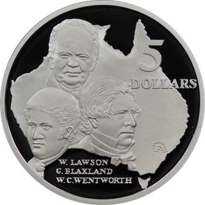 1993 Silver $5 Explorers - Lawson, Blaxland, Wentworth Coin