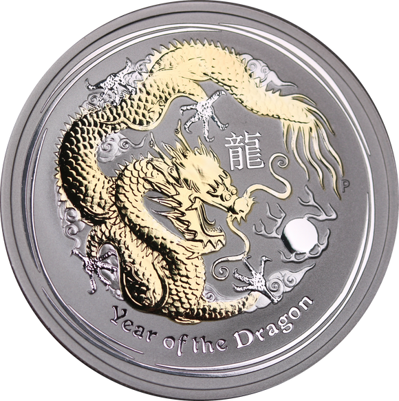2012 Year of the Dragon Gilded 1oz Silver Coin