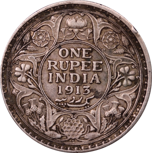 India-British 1913 Rupee VF
