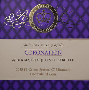 2013 Coronation Purple Coloured $2 C Mintmark Coin in Card