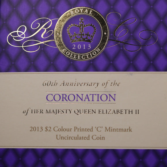 2013 Coronation Purple Coloured $2 C Mintmark Coin in Card