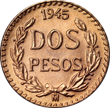 1945 Mexico Gold 2 Peso Coin Choice Uncirculated