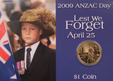 Anzac Day 2009 $1 Coin in Card