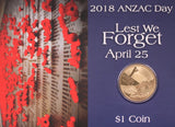 Anzac Day 2018 $1 Coin in Card