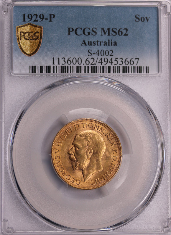 1929 Perth Mint Sovereign PCGS MS62