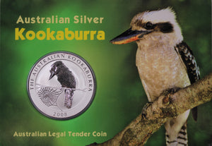 2008 Kookaburra 1oz Silver Coin on Card