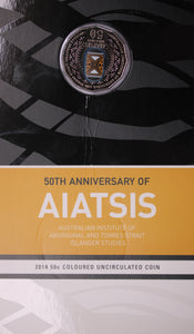 2014 50th Anniversary of AIATSIS 50c Coloured Coin on Card (Damaged Card)