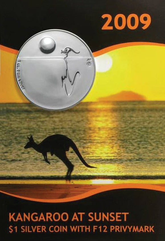 2009 $1 Kangaroo At Sunset 'F12' Privy Mark 1oz Silver Uncirculated Coin