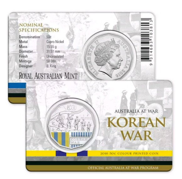 2016 50c Australia At War Korean War Coloured Uncirculated Coin