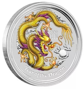 2012 Year of the Dragon Coloured 1oz Silver Proof Yellow Dragon Melbourne ANDA Show