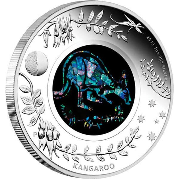 2013 $1 Australian Opal The Kangaroo 1oz Silver Proof Coin