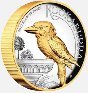 2022 2oz Silver Proof High Relief Gilded Kookaburra