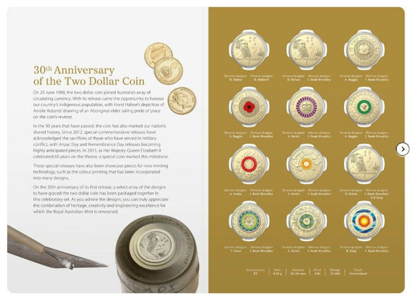 2018 $2 30th Anniversary Of The $2 Coin 12 Coin Set
