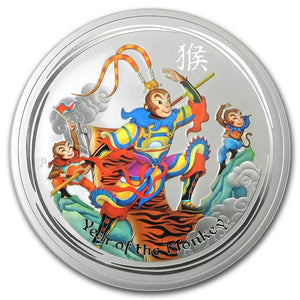 2016 Coloured Monkey King Sun Wukong 1oz Silver Coin in Capsule