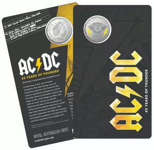 2018 ACDC 45 Years of Thunder 50c Coloured Uncirculated Coin on Card