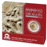 2012 Year of the Dragon Coloured 1oz Silver Proof Yellow Dragon Melbourne ANDA Show