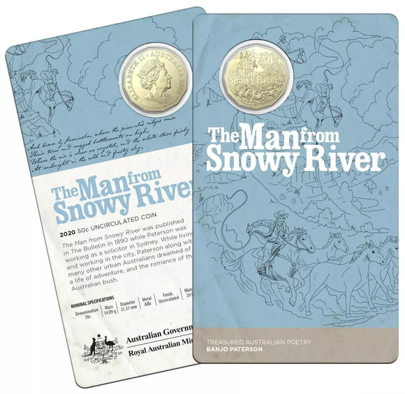 2020 50c Banjo Paterson Uncirculated Coin on Card - The Man from Snowy River