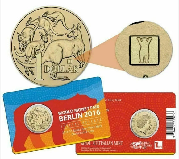 2016 Berlin World Money Fair Buddy Bear $1 Privy Mark Coin