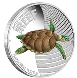 2011 50c Australian Sea Life II The Reef Hawksbill Turtle 1/2oz Silver Coloured Proof Coin