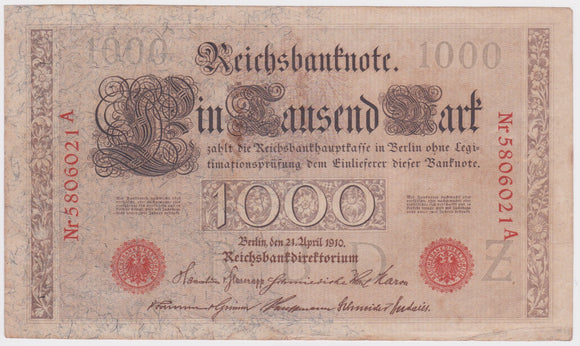 1910 Germany 1000 Mark Reichs gVF