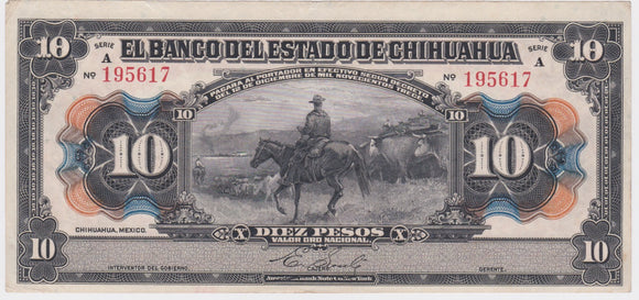 1913 Mexico-Chihuahua 10 Pesos EF