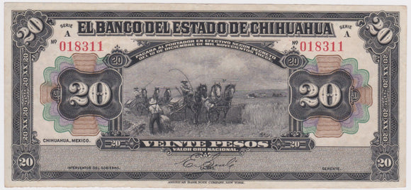 1913 Mexico-Chihuahua 20 Pesos aEF