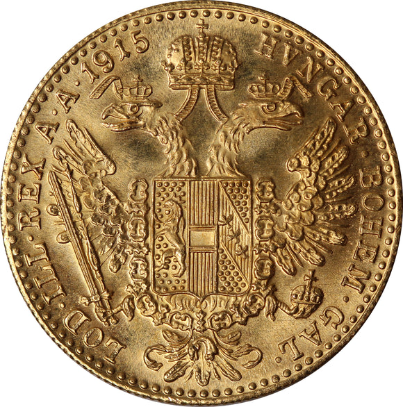 1915 Austria Gold Ducat (Restrike) aUNC