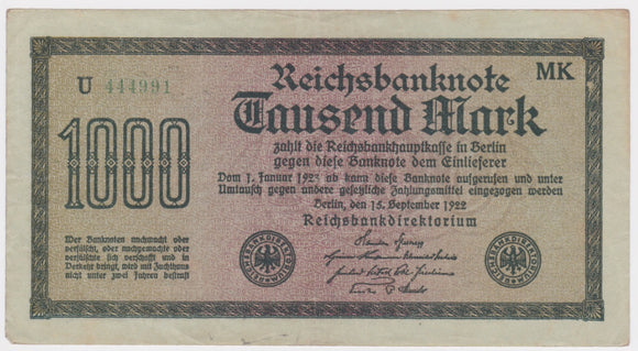 1922 Germany 1000 Mark EF