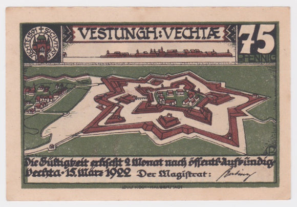 1922 Germany 75 Pfennig Vechta Stadt UNC