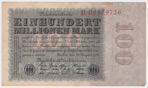 1923 Germany 100 Million Mark aEF