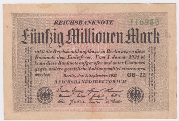 1923 Germany 50 Million Mark EF