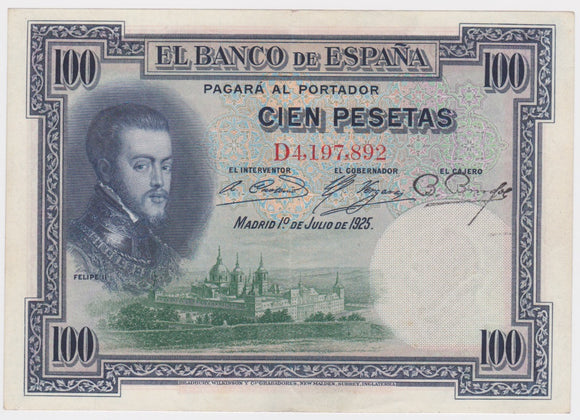 1925 Spain 100 Pesetas EF