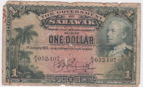 1935 Sarawak One Dollar VG (Central Hole)