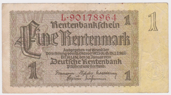 1937 Germany 1 Rentenmark Fine