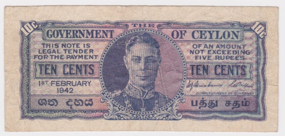 1942 Ceylon 10 Cents Fine