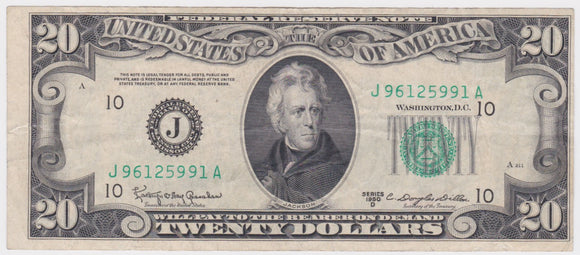 1950D USA Federal Reserve $20 aVF