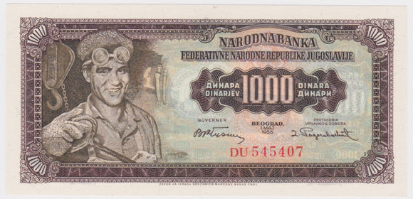 1955 Yugoslavia 1000 Dinara UNC