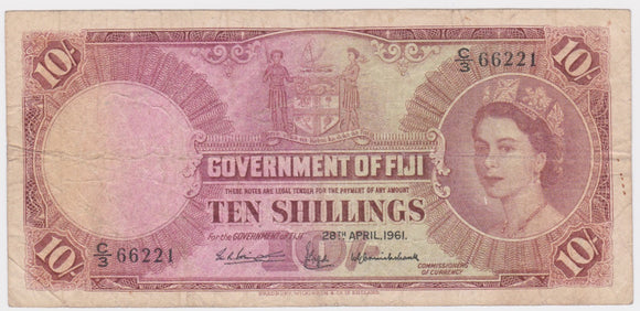 1961 Fiji 10 Shillings VG
