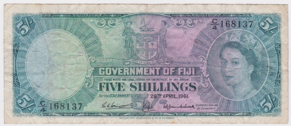 1961 Fiji 5 Shillings VG