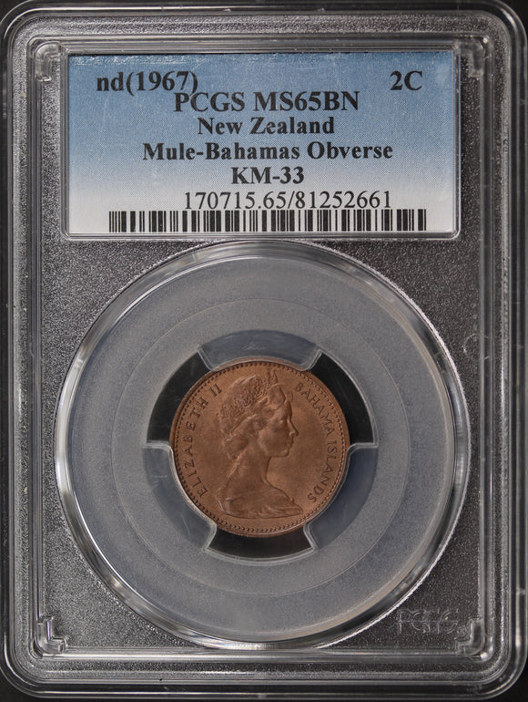 1967 New Zealand/Bahamas 2 Cent Mule MS65BN