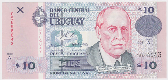 1998 Uruguay 10 Pesos UNC
