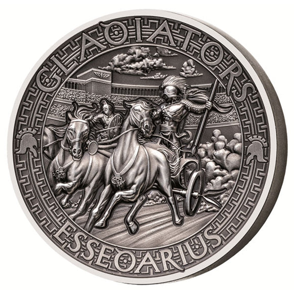 2017 Gladiators Esseoarius 2oz Antiqued Silver Coin