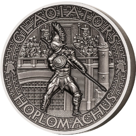 2017 Gladiators Hoplomachus 2oz Antiqued Silver Coin