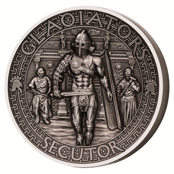 2017 Gladiators Secutor 2oz Antiqued Silver Coin