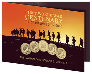 2014-18 $1 100 Years of ANZAC - Spirit Lives Al-Br 5-coin Set