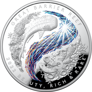 2022 $5 Silver Coloured Proof Domed Coin – Beauty, Rich & Rare – Great Barrier Reef