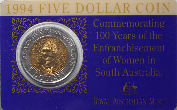 1994 100 Years of Enfranchisement of Women $ 5 Coin