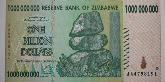 2008 Zimbabwe One Billion Dollar Note UNC